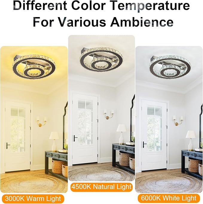 Crystal LED Ceiling Light Chandelier, Modern Semi Flush Mount Lighting Fixture Ceiling Lamp for Living Room, Dining Room, Bedroom, Kitchen Island, Entryway