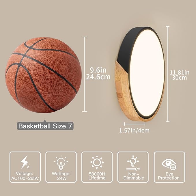 Modern LED Ceiling Light for Bedroom: Minimalist Wood Flush Mount Ceiling Light Fixture with Acrylic Lampshade - 4500K Not Dimmable Overhead Ceiling Lamps for kitchen hallway living room (11.8" Black)