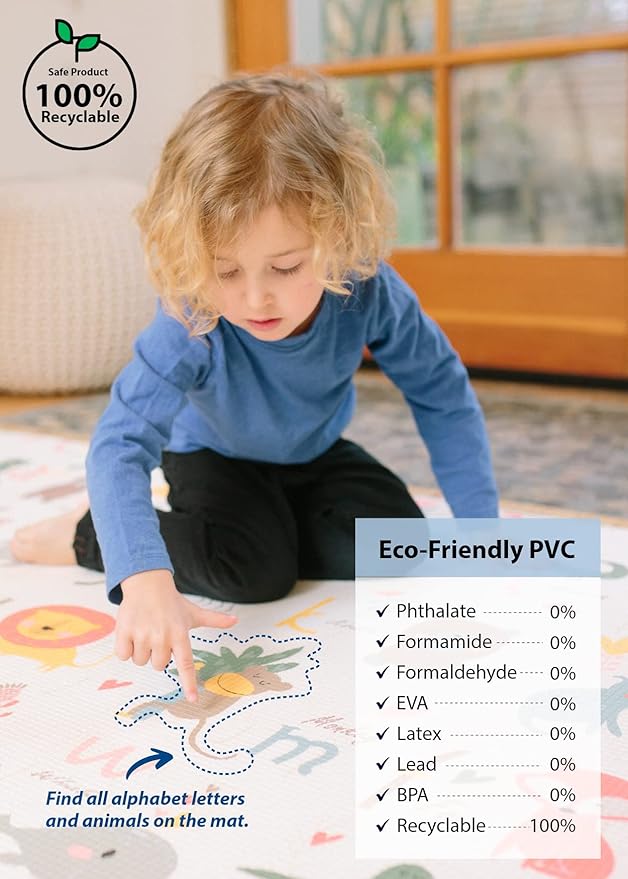 Baby Care Play Mat (Medium, Moroccan - Blue) 73’’ x 49’’ Original One-Piece Reversible Rollable Waterproof Play Mat for Infants, Babies, Toddler, and Kids