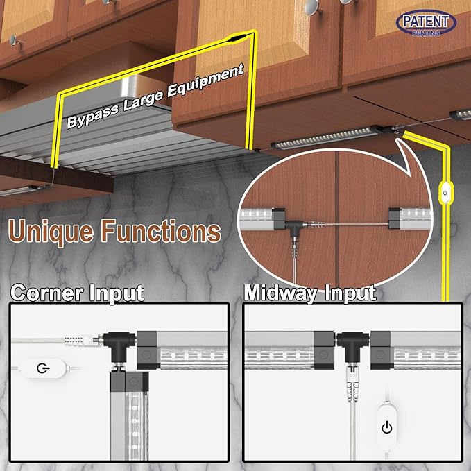 EBD LED Under Cabinet Lights Hardwired Built-in Adjustable Cable Midway Input Under Counter Lights for Kitchen Sink Light 3 Pcs 1350 Lm 6500K Super-Bright for Closet Shelves Shelf Locker & Bookcase