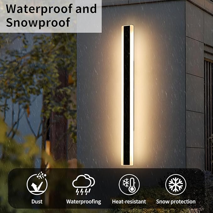 Modern Outdoor Wall Light, 59inch Long LED Wall Sconce, IP65 Waterproof, 3000K Warm White, Black Linear Exterior Lighting Fixture Garage Lamp for Porch, Patio, Garage, Shop, Garden
