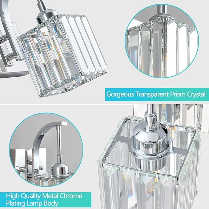 Crystal Vanity Lights 4-Light Chrome Bathroom Vanity Lights Modern Crystal Bathroom Light Fixtures Over Mirror 32.67" Long Vanity Light for Bathroom