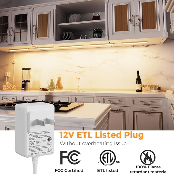 SIBI Under Cabinet LED Lights, 5 Pack 12 Inch Dimmable Warm White 3000K Under Counter Lighting for Kitchen, 1650LM