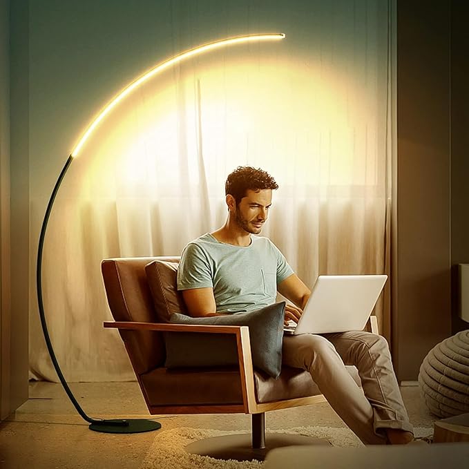 NUÜR Arc Floor Lamp with Remote Control - Modern Standing Bright LED Floor Lamp for Living Room Bedroom Office - Adjustable Color Temperatures and Stepless Dimming - 67" Tall, Black