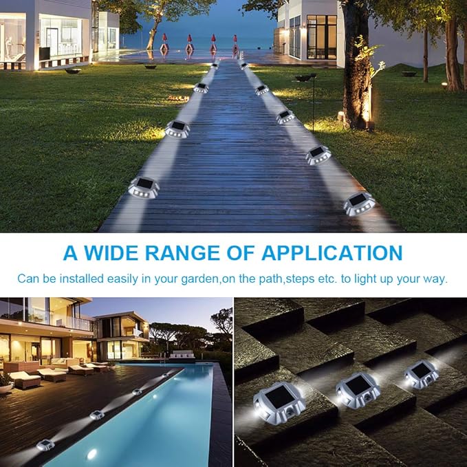 VOLISUN Solar Deck Lights, 20-Pack Led IP67 Waterproof Outdoor Warning Step Lights for Driveway, Sidewalk, Garden Pathway, Yard (White)