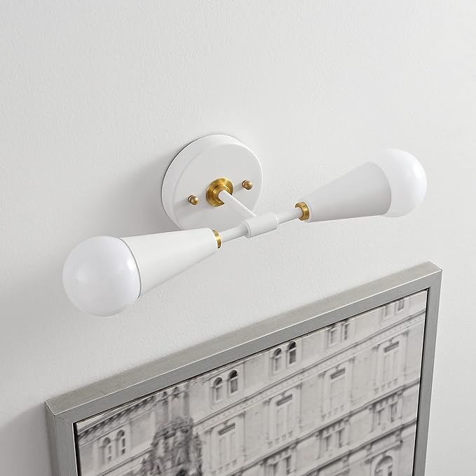BRIGHTTIA Vicky 2 Light Cone Socket Wall Sconce - Mid Century Modern Fixture for Wall & Ceiling - Minimalist Edison Lamp for Hallway and Bathroom Vanity - White & Gold (BW0027-2WG)