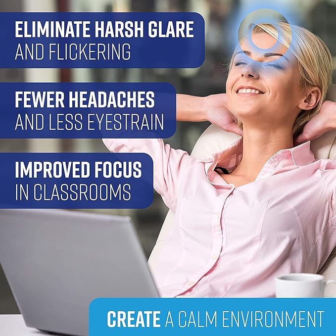 2x4 Feet - 5 Count - Fluorescent Light Covers for Classroom or Office | Magnetic Light Covers for Ceiling Lights Provide Relief from Glare, Headaches, & Sensory Overload(Blue)