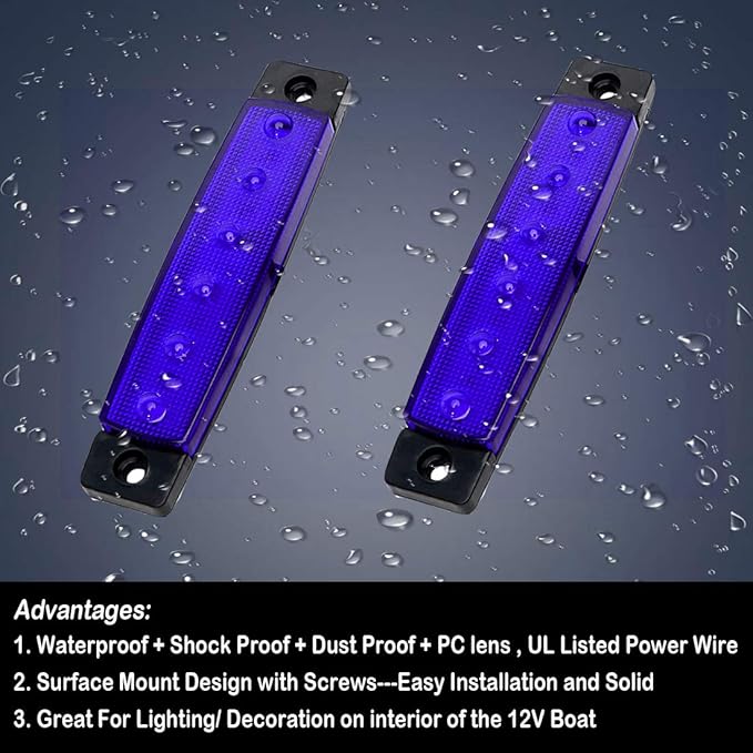 Marine Lights - 6Pcs Waterproof LED Interior Lights for Yacht, Fishing Boat, Kayak & More, 12v