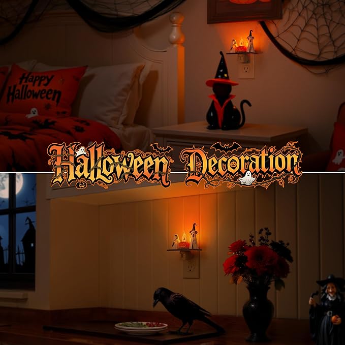 Briignite Ghost Campfire Night Light[2 Pack], Flickering Night Lights Plug into Wall, Cute Halloween Night Light for Kids, Plug in Ghost Nightlight with 360° Rotatable for Halloween Decorations Party