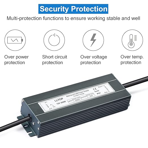 Low Voltage Transformer 200 Watts Waterproof IP67 Power Supply 90-130V AC to 12V DC 16.7A LED Driver Converter Power Adapter for Indoor Outdoor LED Lights