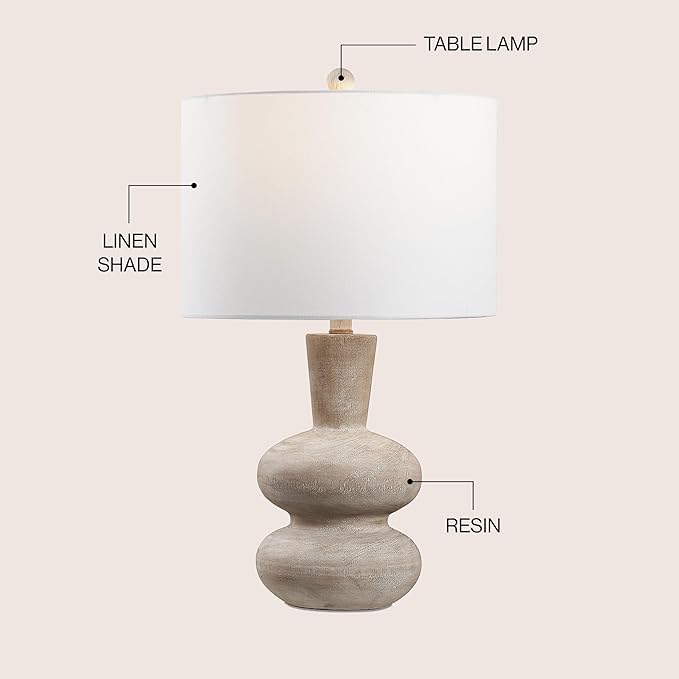 JONATHAN Y JYL5708A Matheo 24" Modern Minimalist Sculptural Oak-Grain Resin LED Table Lamp for Living Room, Family Room, Dining Room, Bedroom, Hallway, Office, Antique Brown