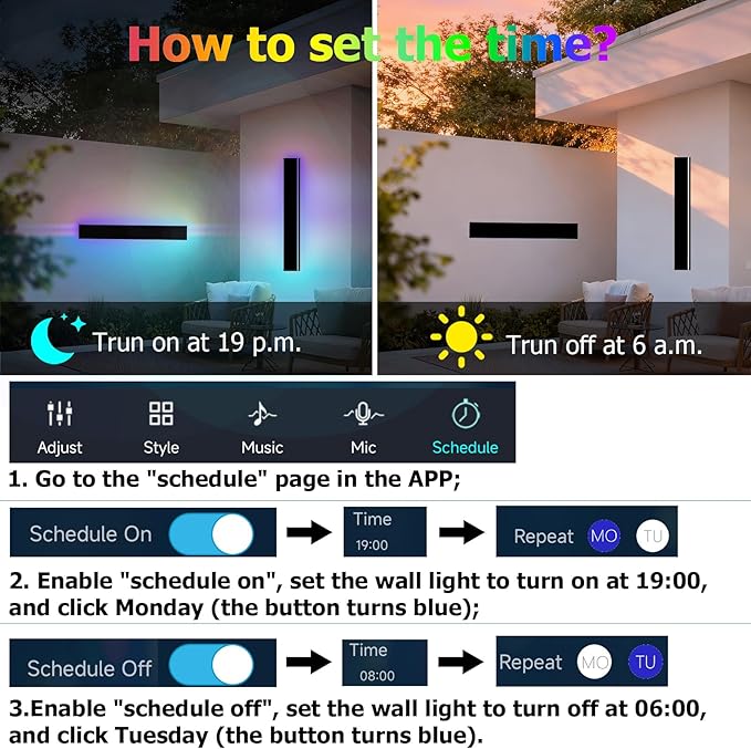 RGB Outdoor Wall Lights Exterior,39in 2PC Modern Outside Linear Wall Sconce,IP65 Waterproof Contemporary Proch Light with Remote and APP Control,Timer Schedule,for Garage and Entrance