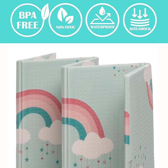JumpOff Jo Baby Play Mat - Large Folding Foam Play Mat for Infants, Babies, Toddlers, Waterproof, Double-Sided (70" x 59")
