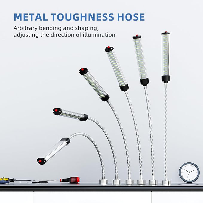 LED Magnetic Work Light, 15W high Brightness,Flexible Gooseneck lamp with Strong Magnetic Base for Lathe Milling Drill Press Industrial Lighting 110-230V Upgrade with Switch