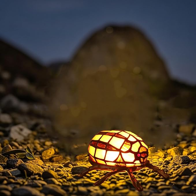 Tiffany Table Lamp Beatles Night Lights for Kids 3 Color Temperature Bedside Night Light for Bedroom,Living Room,Real Stained Glass Shade +Metal Base+LED Bulb