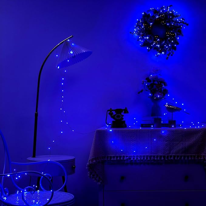 2 Pack 16.4ft Battery Operated String Lights with Timer, Blue with Synchronized Twinkle Mode, Fairy Lights Battery Powered, 50 LEDs, Idea for Christmas Bedroom Party Wedding