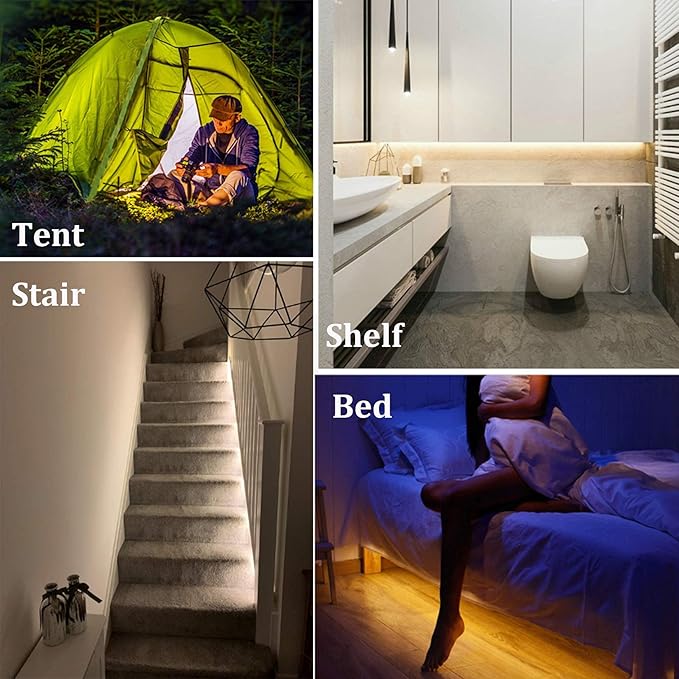 WOBANE Rechargeable Motion Sensor Strip Light, LED Closet Lights, Upgraded Battery Operated LED Strip Light for Wardrobe,Stair,Pantry,Under Counter,Cupboard,Cabinet,Bed,4000K Daylight,6.56ft,2 Pack