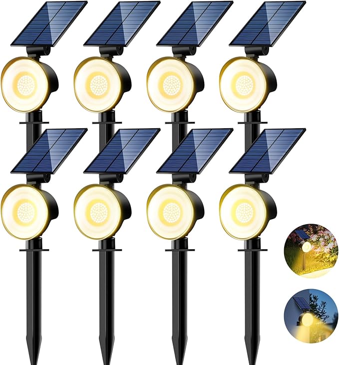 nipify 8 Pack Solar Spot Lights Outdoor Waterproof with 3 Modes, Solar Spotlight Light for Outside Yard Landscape Lighting Pathway Lights Wall,Warm White