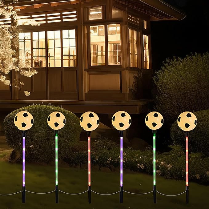 Solar Garden Lights, Outdoor Sports Football Theme Soccer Stake Lights, LED Landscape Pathway Lights Home Indoor Patio Festival Party Decoration Lamps
