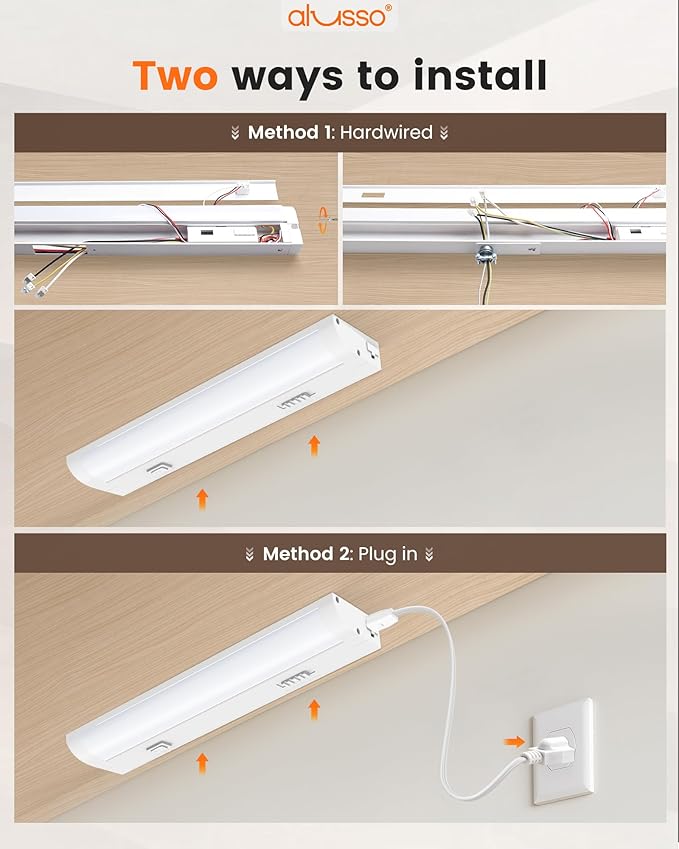 ALUSSO LIGHTING® 12 Inch LED Under Cabinet Lighting Hardwired & Plug in, 5CCT Color Selectable 2700K-5000K Dimmable 6W 510LM High Brightness, Linkable Strip Under Counter Lights for Kitchen, 1 Pack