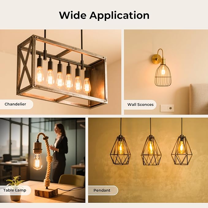 Dimmable Edison Bulbs, 2700K Warm White, 6W Equivalent to 60 watt E26 LED Bulb, ST58 Vintage Light Bulbs, 600LM, 90+ CRI, E26 Base, Clear Glass, 6 Pack