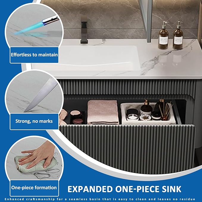 Bathroom Vanity Set - Bathroom Vanity with Sink Include Led Smart Defogging Mirror Cabinet & Ambient Lighting | Wall Mounted Bathroom Vanities (34'')
