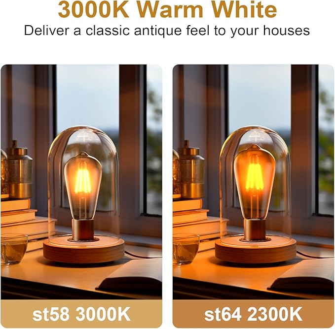 ASOKO ST58 Antique LED Filament Light Bulbs, LED Dimmable Edison Light Bulbs 4W, 2700K Warm White (Amber Glass) E26 Base Pack of 6