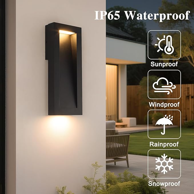 Modern Outdoor Wall Light with LED, Exterior Lighting Fixtures 2700K Integrated, Matte Black Outside Wall Mount Lights for House Front Door Porch Garage Patio Black 2 Packs