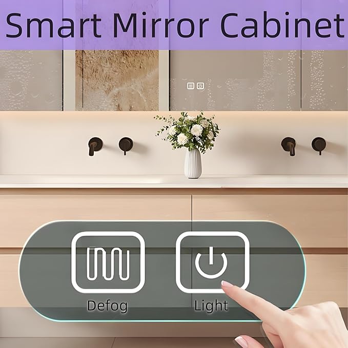 Double Bathroom Vanity with Sink - LED Light & Defogging Function Mirror | Wall Mounted Bathroom Cabinet with 4 Drawers, Integral Ceramic Wash Basin (58'')