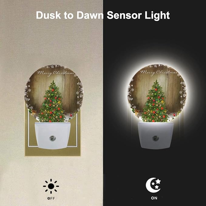 EKOBLA Winter Green Christmas Tree Night Lights Plug into Wall Holiday Presents Gift Boxes Snowflakes Plug-in Nightlights Auto Sensor LED Dusk to Dawn Light for Boys Girls Men Women