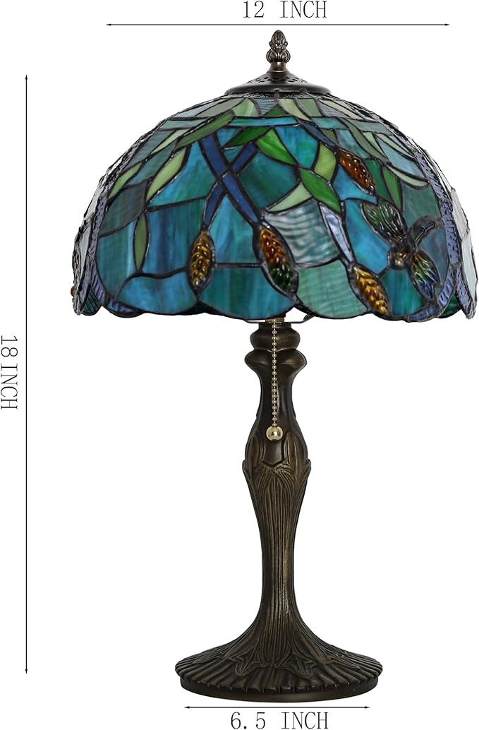 Tiffany Lamp Stained Glass Table Lamp 12” x 19” Wheat Ear Dragonfly Style Decorative Lamp Bedside Reading Lamp for Desk Living Room Bedroom Office Study Light Home Decor Gift