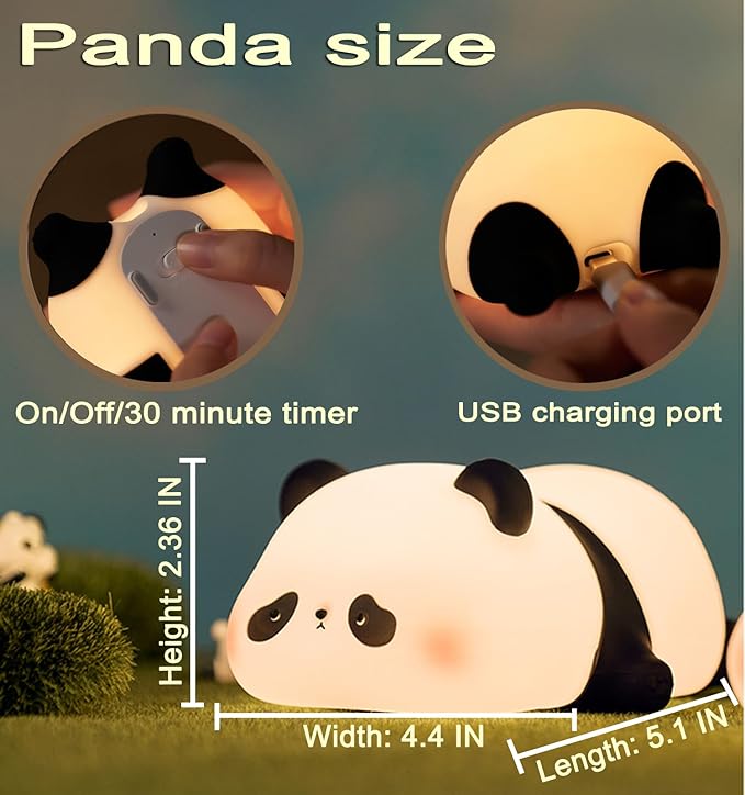 HAPPYBAG Panda Gifts, Cute Rechargeable Panda Lamp for Kids Room, Silicone Touch Night Light for Baby Nursery, Dimmable Lamp for Bedrooms