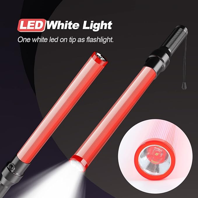 RoadHero 4 Pack Traffic Baton, 21 Inch LED Traffic Control Wand, Night Safety Light Wands with 3 Flashing Modes, Airport, Parking, Car Directing