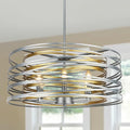 23.6'' Large Vintage Round Chandelier, 6-Light Modern Farmhouse Lantern Chandelier, Antique Double Drum Chandelier for Dining Room Entryway Kitchen Island Foyer, Silver with Gold Interior