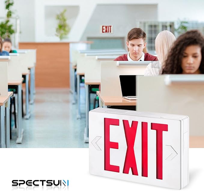 SPECTSUN 4 Pack Led Exit Sign with Battery Backup, Hradwired Red Exit Light LED - 4 Pack, Lighted Exit Sign Bulb/Exit Combo Light/Battery Exit Sign/Lighted Exit Sign Battery Powered