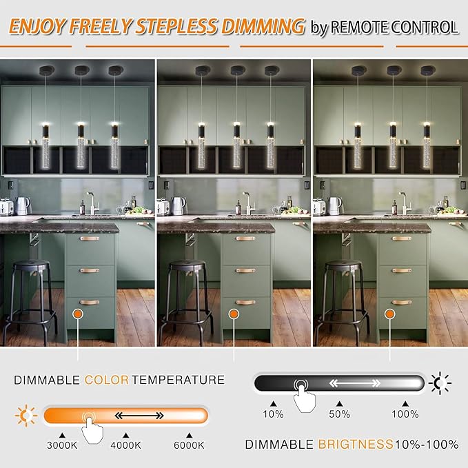 Pendant Light,Crystal Modern Led Kitchen Island Light Fixture,Adjustable Pendant Lighting for Kitchen Island,Black Gold Led Chandelier for Dining Room,Bedroom,Mini Pendant Spot Lights (1-Pack)
