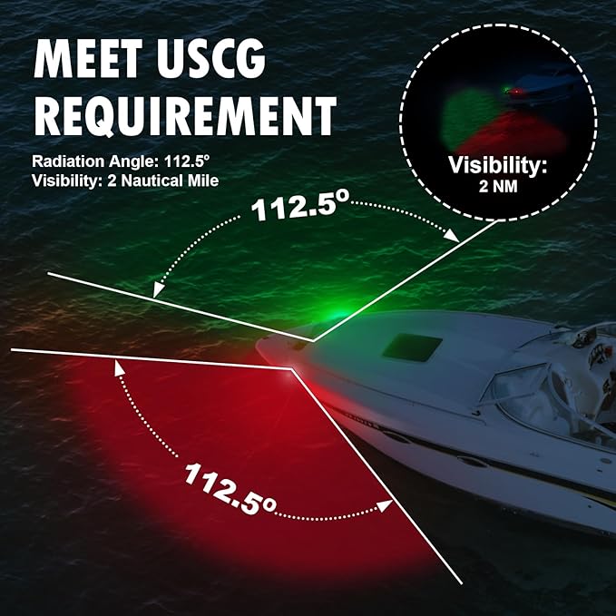 Obcursco Boat Navigation Lights, LED Red and Green Vertical Mount for Bow and Stern, IP67 Waterproof Marine Lights for Pontoon, Bass, and Jon Boats (Black)