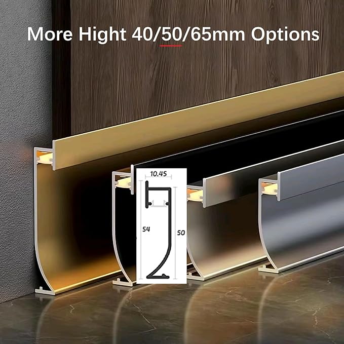 LED Aluminium Metal Baseboard Trim, Matte Grey 28Pcs 50mm x 2500mm 1.97" x 8.2' Total 229.7 ft LED Light Aluminum Wall Base Board Cover Molding Skirting Trim, Embedded Installation Downlight