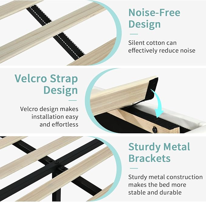 Twin Bed Frame, Twin Bed Frames with Headboard, Upholstered and RGB LED Lights, Heavy Duty Wood Slats Support, Noise-Free, No Box Spring Needed, Easy Assembly, White