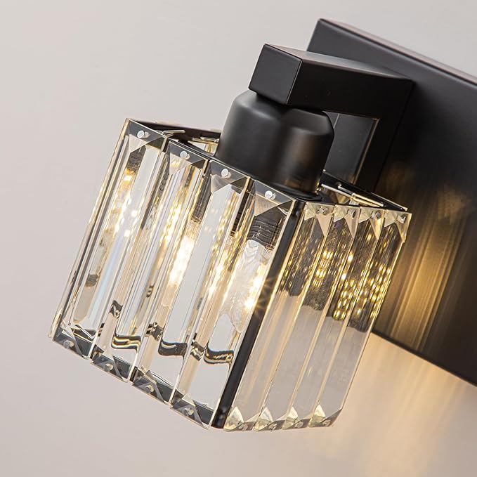 Black Bathroom Light Fixtures, 4-Light Modern Bathroom Vanity Lights Over Mirror, Wall Light Fixtures with Square Shade