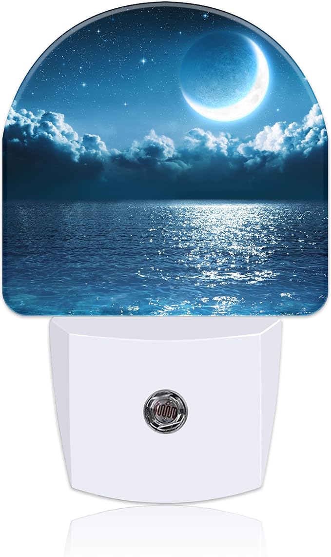 Magic Moon on Sea Night Light Plug into Wall with Dusk to Dawn Sensor Cute Nightlight for Kid Girls Boys Women Men Room Decor, Hallway, Kitchen, Bathroom, Nursery, Stairs