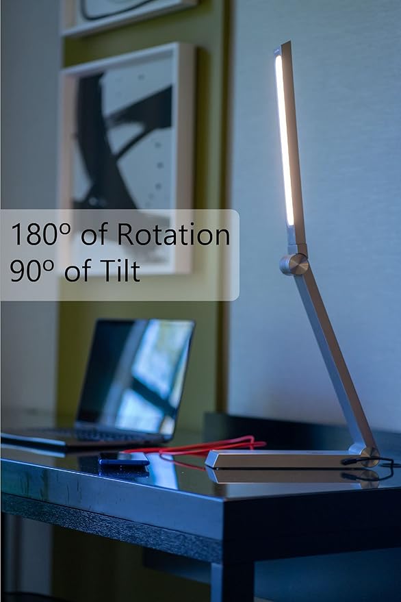 Modern LED Desk Lamp with Dimmable Light Control Wireless Charging and 2 USB Ports for Home Office Dorms Bedroom Reading Light (White)