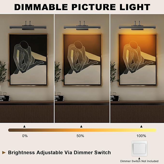 Picture Light, 23" Rotatable Black Picture Lights for Wall, Art Lights Wall Sconce Hard-Wired, Bronze Pictures Frame Light for Gallery, Living Room, Photo Display, Bookcase, Bathroom