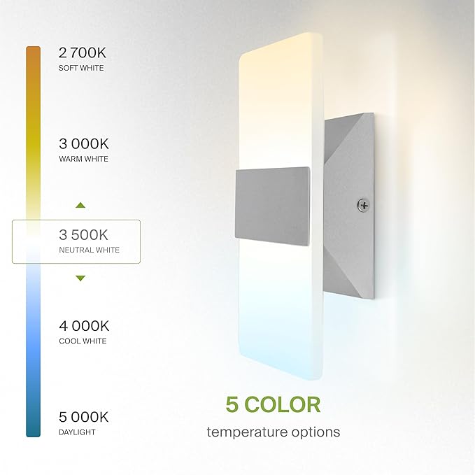 ASD LED Indoor Wall Mount Light Fixture - 8 Inch 10W Modern Interior Brushed Nickel Dimmable Wall Sconce Light - ETL 2700K-5000K Adjustable - Hallway, Bedroom LED Wall Lights