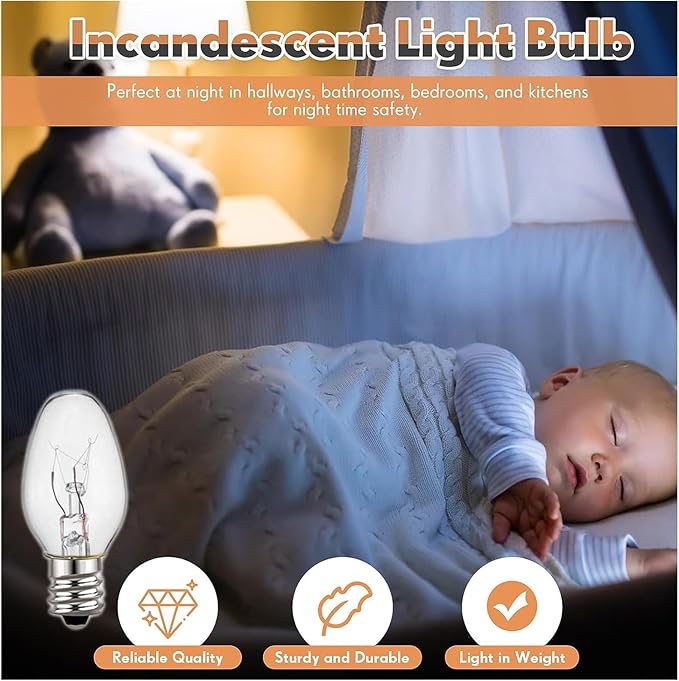 C7 Night Light Bulb 4 Watt,E12 Candelabra Base,15 Lumens,Small Light Bulb,Night Light Replacement Bulbs,Clear, Soft White - 12 Pack