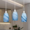 Mini Glass Pendant Light with Handblown Blue Marble Art Glass Shade Adjustable Cord Modern Oval Lamp Ceiling Pendant Light Fixture for Dining Room, kitchen,Foyer, Hallway, Brushed Nickel Finish 3 Pack