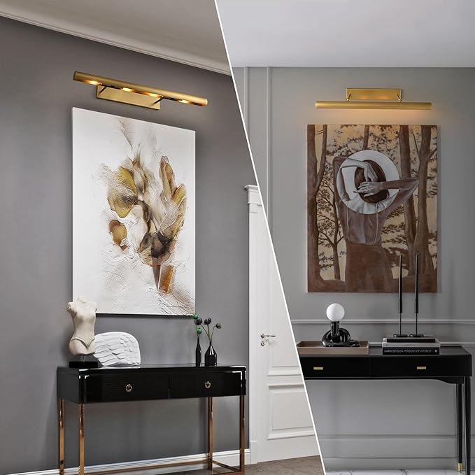 Hardwired Rotatable Brass Picture Light – Gold Wall Art Light for Paintings, Portraits & Photo Frames, Wall-Mounted LED Lighting for Artwork Display (Brushed Brass, 24 in-Picture-Light)