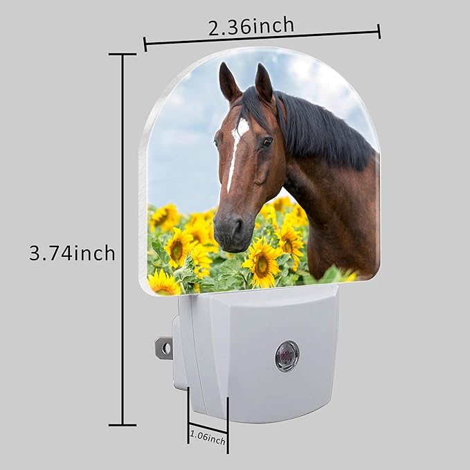 Night Light Plug into Wall Horse in Sunflower Field with Dusk to Dawn Sensor for Kid Girls Boys Women Men Room Decor, Hallway, Kitchen, Bathroom, Nursery, Stairs