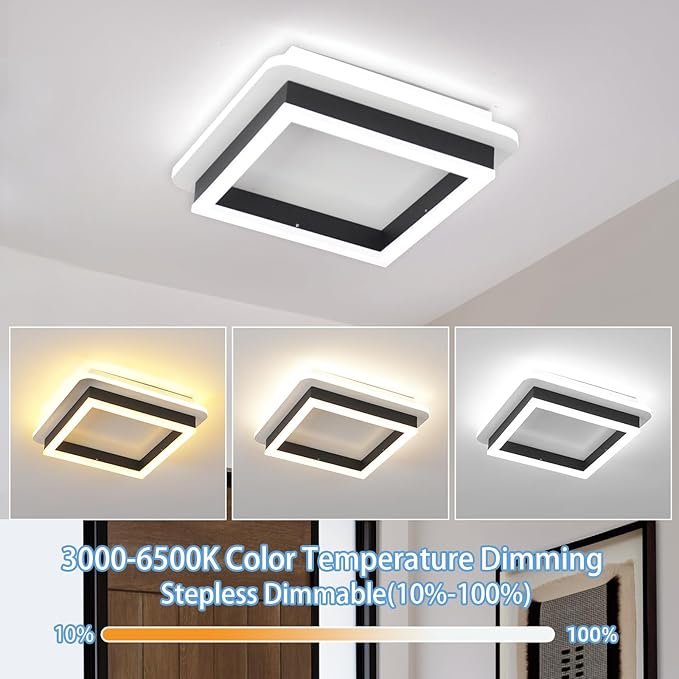 LED Ceiling Light Fixture, 25W Modern Flush Mount Square LED Light with Remote for Hallway, Bathroom, Kitchen, Bedroom, Living Room
