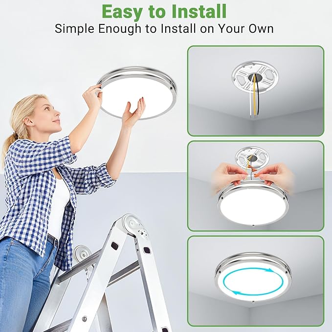 zemty 4Pack 10Inch Brushed Nickel LED Flush Mount Ceiling Lights, Dimmable 3000K-6500K,15W 1500LM Damp-Rated Stainless Steel Light Fixture for Hallway, Kitchen, Bathroom, Closet, Laundry